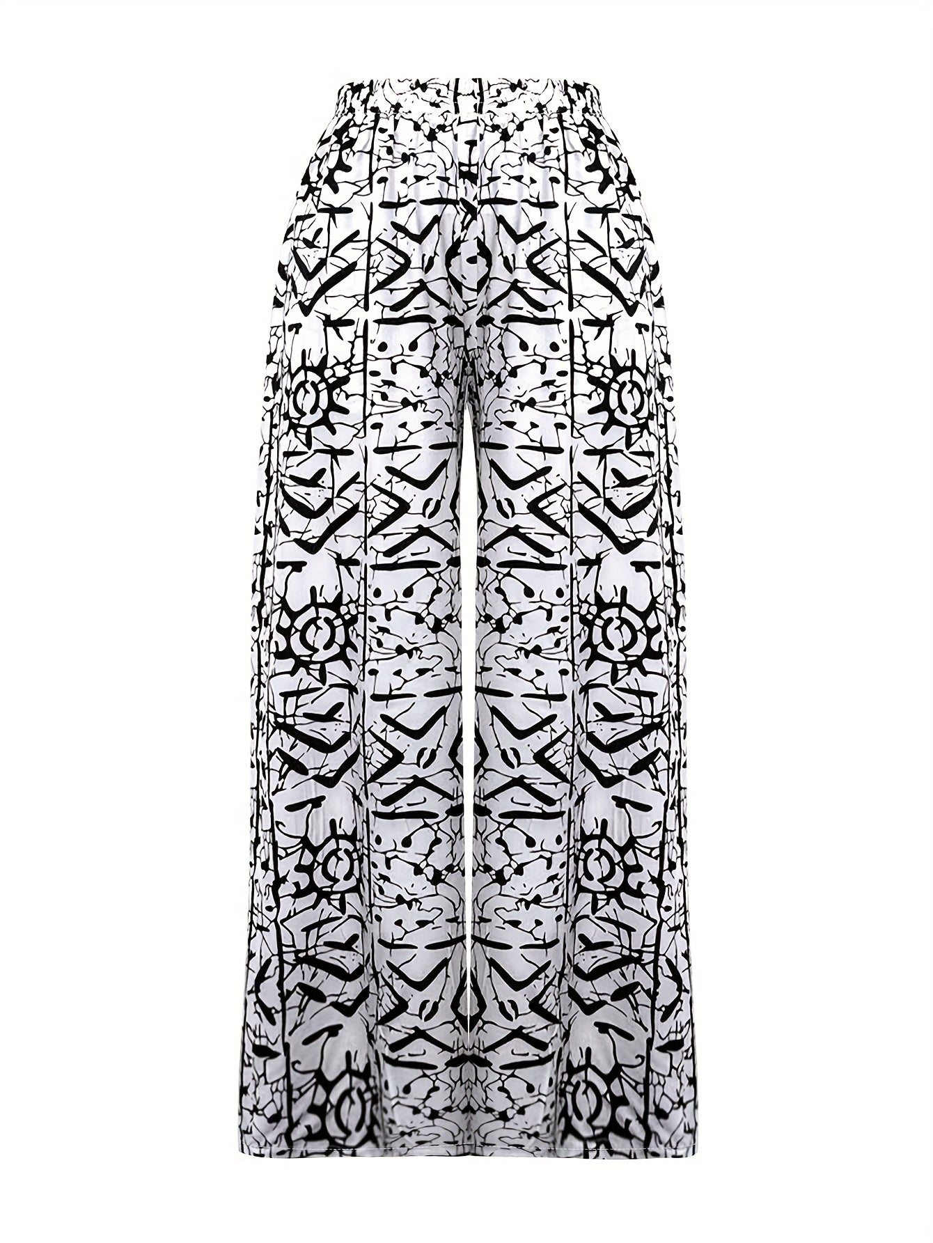 Newspaper Print Wide Leg Pockets Pants, Casual & Versatile High Waist Pants For Spring & Summer, Women's Clothing SS69