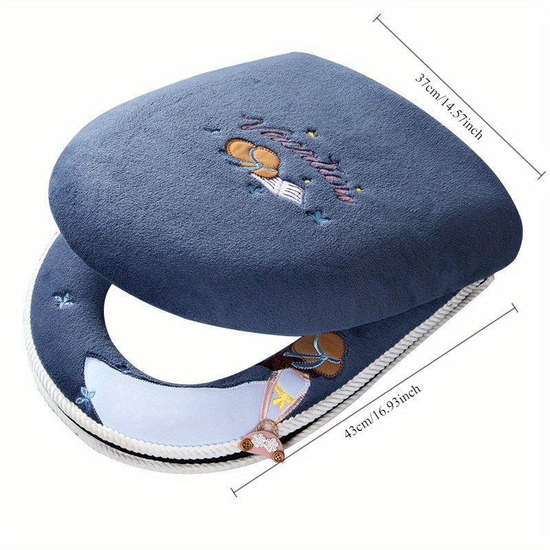 2pcs/3pcs Winter-Themed Toilet Seat Cover Set, Soft Plush Padded Covers, with Embroidered Cartoon Design, Easy to Clean, Portable, with Zipper Closure for All Seasons SS69