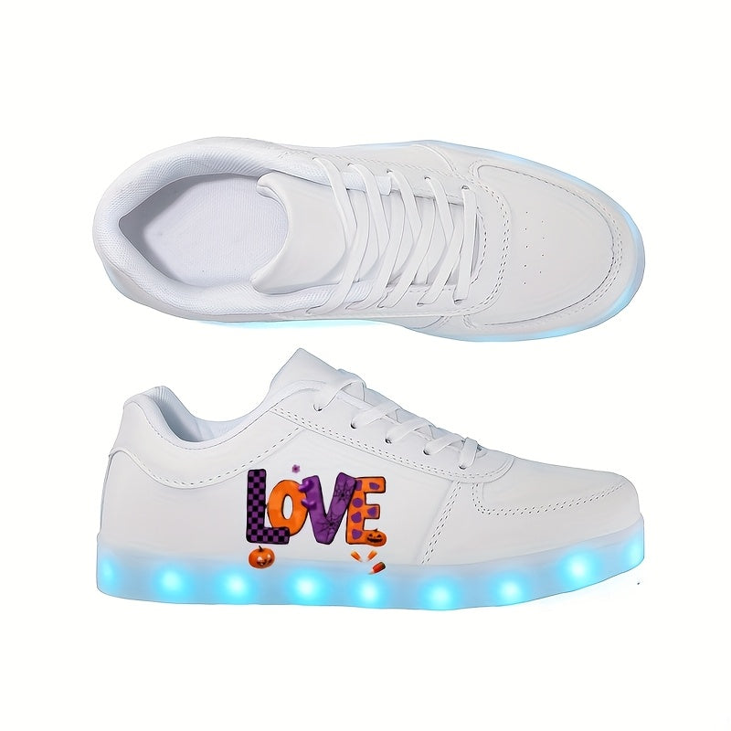 LED Light-Up Sneakers with USB Rechargeable Battery - Glow-in-the-Dark Shoes, All-Season Low-Top Sneakers with TPR Sole, for Skateboarding, Running, Parties