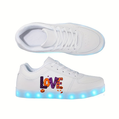 LED Light-Up Sneakers with USB Rechargeable Battery - Glow-in-the-Dark Shoes, All-Season Low-Top Sneakers with TPR Sole, for Skateboarding, Running, Parties