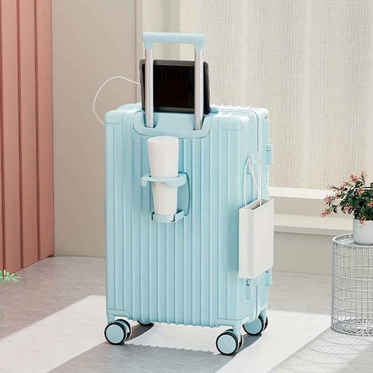 Christmas Gifts 20-Inch and Below Macaron Color Luggage with Cup Holder, USB Charging Port, Alloy Bumper Corners, Lightweight Carry-On Suitcase with Silent Spinner Wheels, TSA Lock, and Hook