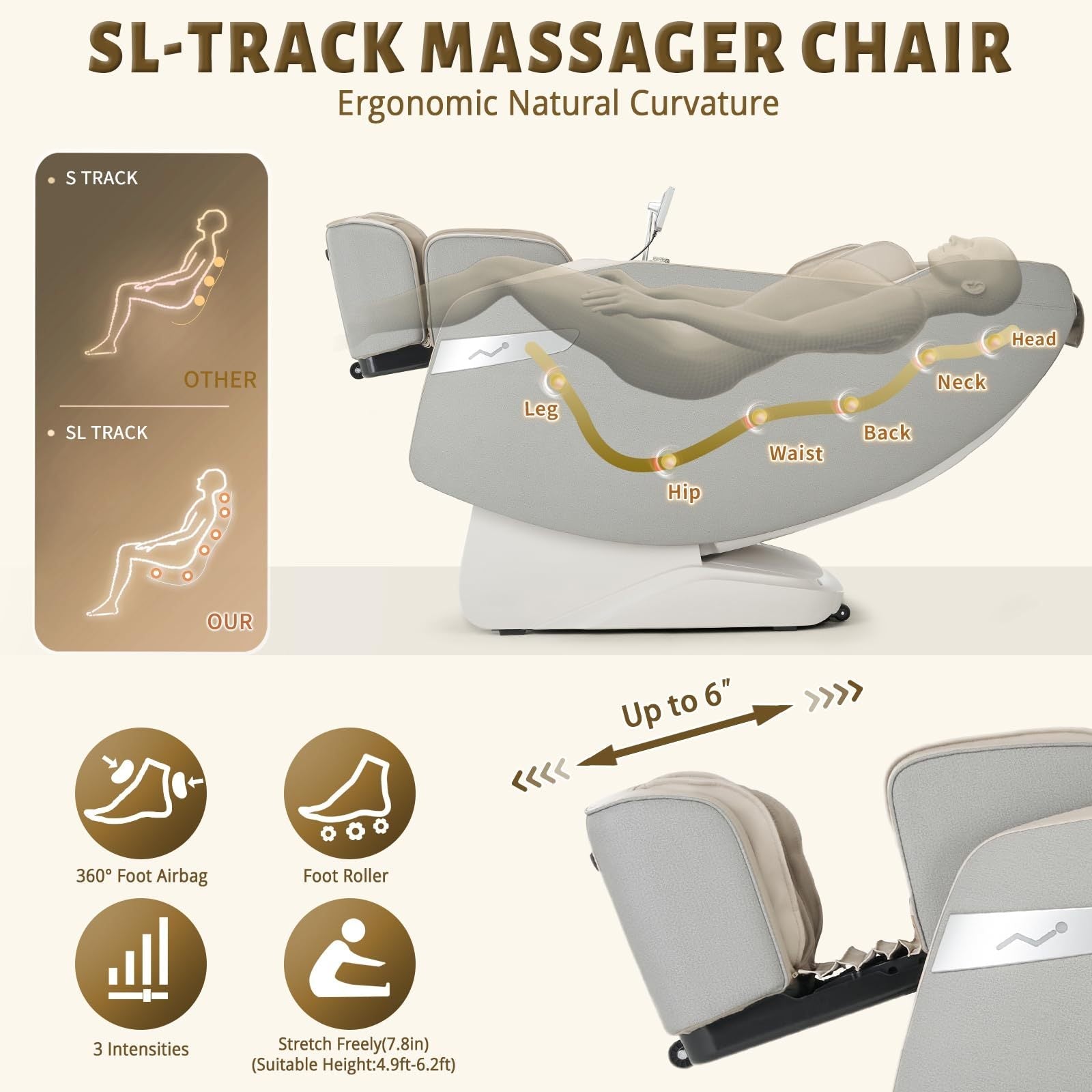 3D Massage Chair Full Body Zero Gravity Recliner - with Heated Heat, 12 Auto Massage Modes, Shiatsu Foot Massage, with 55" SL Track, 28 Airbags Massage, Foot Roller SS69