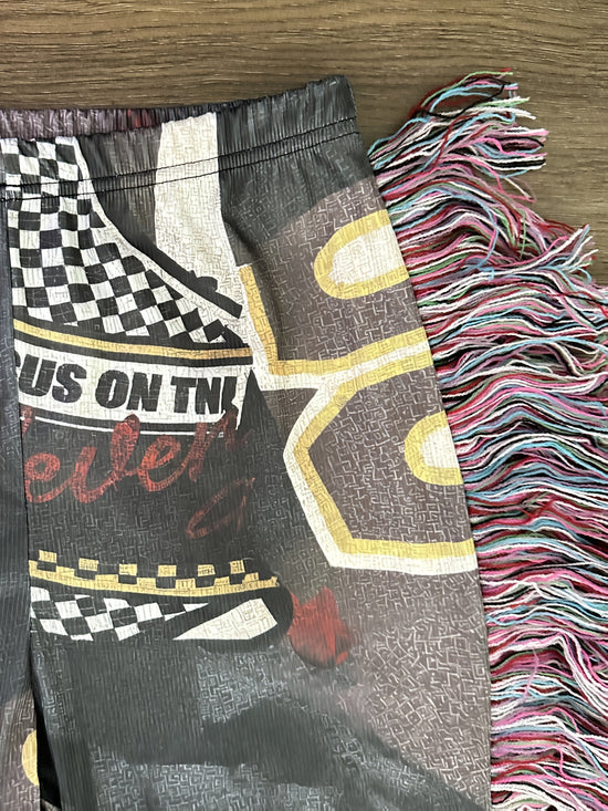 [Vibrant Graphic Pants] Vibrant Graphic Women's Straight-Leg Pants | Fringe Hem & Tassel Details, All-Season Machine Washable Comfort for Casual Attire SS69