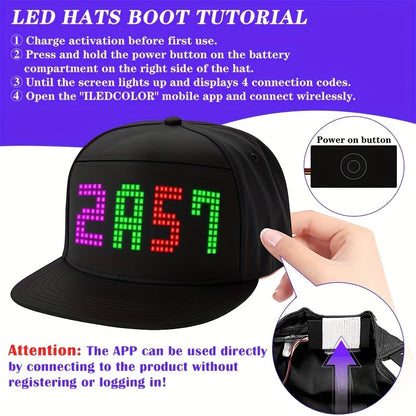 1 Programmable LED Display Hat, DIY Text Scrolling Information, APP Control, Multiple Patterns And Animations, Creative Hat, Adjustable Size, Suitable For Both Men And Women, Suitable For Gatherings And Carnivals, Halloween A SS69