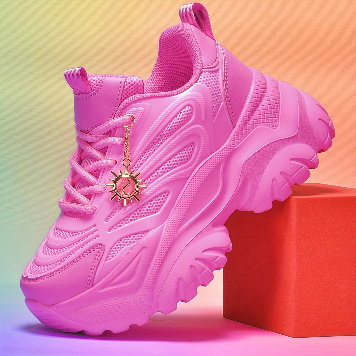 Women's Pink Fashion Skate Shoes with Sunflower Charm - Lightweight, Breathable Mesh Upper, EVA Sole for Shock Absorption, All-Season Comfort, Soft and Stylish Design for Casual Wear SS69