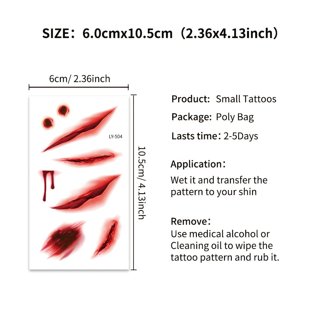 12 Sheets Halloween 3D Fake & Bloody Wound Temporary Tattoos for Adults - Realistic Horror Face & Body Paint with Lip, Jaw, Neck, Back, Leg Designs - Safe Non-Permanent Tattoo Makeup for Zombie Cosplay, Costume Parties & Pran SS69