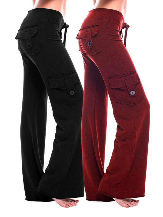 2-Pack Women'S Harem Yoga Pants, Polyester Knit Fabric with Elastane, Solid Color, Pocket Detail, Medium Stretch, Long Length, Sports Style, Breathable Comfort for Spring/Summer/Fall SS69