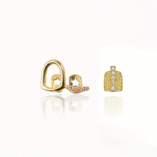 RAPIKING 2pcs Stylish Hip Hop Grillz - Punk Style, Cubic Zirconia Inlaid, Unisex Teeth Caps for Streetwear Fashion, Ideal Christmas & Carnival Gifts - SS69