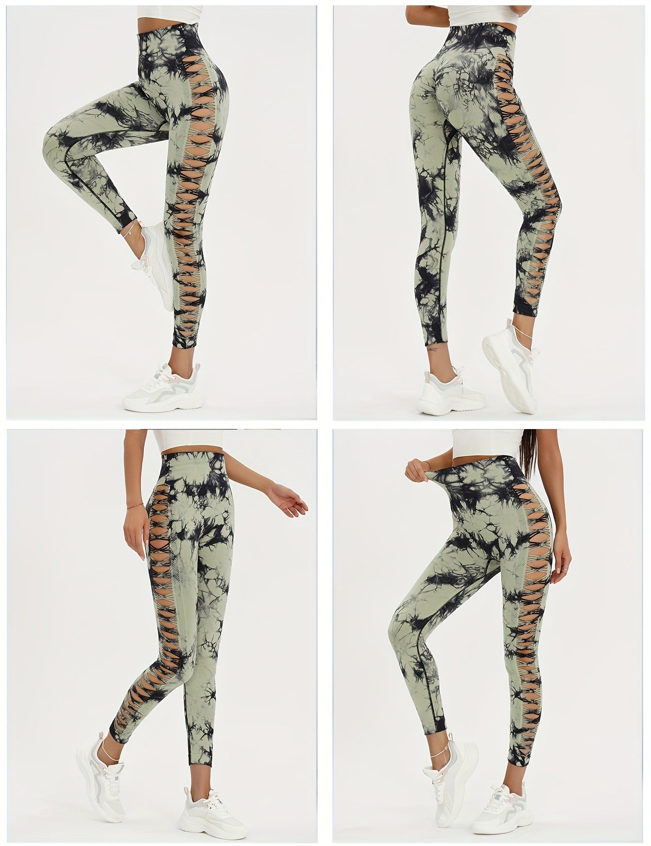 Seamless Lady Tie-Dye Yoga Pants, Side Hollow Butt Lift Workout Fitness Tights, Jogging Sports Leggings, Gym Clothing - SS69