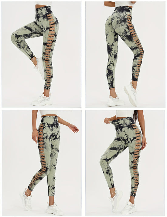 Seamless Lady Tie-Dye Yoga Pants, Side Hollow Butt Lift Workout Fitness Tights, Jogging Sports Leggings, Gym Clothing - SS69