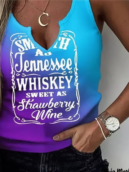 Women Colorful Gradient Letter Printed V-Neck Casual And Versatile Fashionable Vest SS69