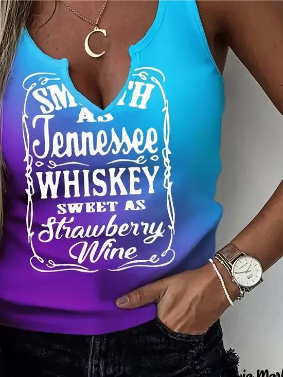 Women Colorful Gradient Letter Printed V-Neck Casual And Versatile Fashionable Vest SS69