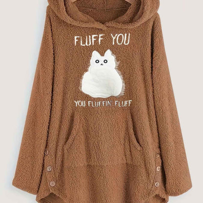 Plus Size, Plus Size Women's Autumn Winter -Lined Thickened Hooded Hand- Sweatshirt