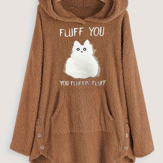 Plus Size, Plus Size Women's Autumn Winter -Lined Thickened Hooded Hand- Sweatshirt