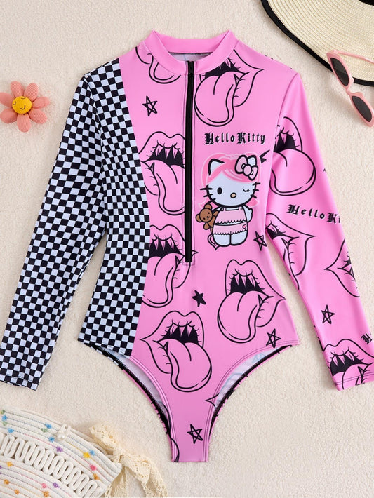 [Cute Cartoon Bikini] Sanrio Cute Cartoon 1pc/a set Gir Bikini - Small Breast Gathers Beach Vacation Style SS69