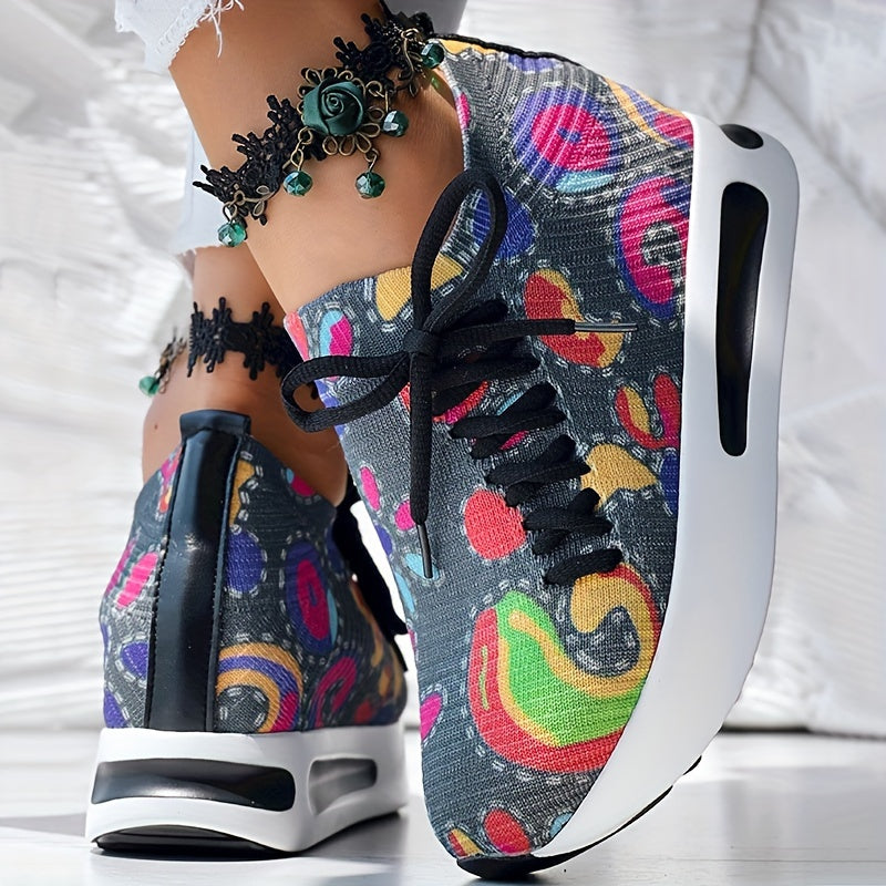 Fabric Upper Low Top Women's Fashion Sneakers, Casual Lace-up Printed Shoes, MD Sole, Fabric Lining, Random Print, All-Season - SS69