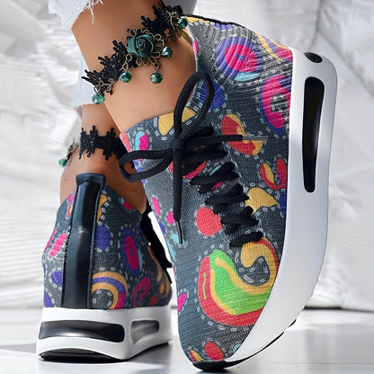 Fabric Upper Low Top Women's Fashion Sneakers, Casual Lace-up Printed Shoes, MD Sole, Fabric Lining, Random Print, All-Season - SS69