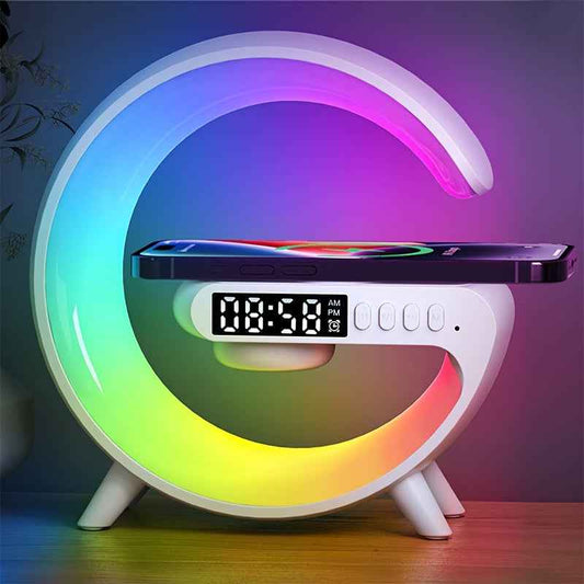 RGB Night Light with 256 Color Changes Fast Wireless Charging Phone Bedside Lamp Ambient Lighting Bluetooth Speaker Alarm Simulation Clock Timer Desktop Decor Smart Home for Samsung for iPhone 17 AirPods Sunrise Simulation Fu