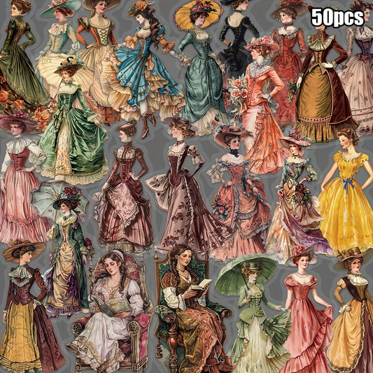 50pcs YWWBLD Vintage European & American Character Stickers - Transparent, Matte Finish, Polyethylene Terephthalate, Self-Adhesive for Scrapbooking, Luggage & Room Decorations SS69 7.69 50pcs