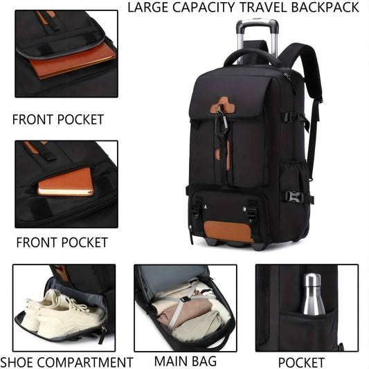 [Durable Laptop Backpack] Durable Rolling Laptop Backpack, 17-inch Travel Business Wheel Backpack | Men's and Women's Laptop Bookbag with Shoe Compartment