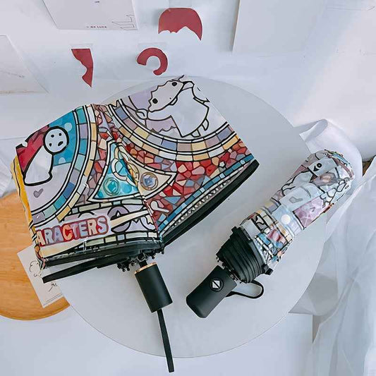 [Cute Anime Umbrella] Sanrio Kuromi/Pochacco/Melody/Kulomi/Beloved Star 1pc Automatic Open/Close Umbrella | Cute Anime Umbrella with 8-Rib Compact Folding Design, One-Touch Button, Pink/Blue/Golden/Purple/Green/Brown/Beige -