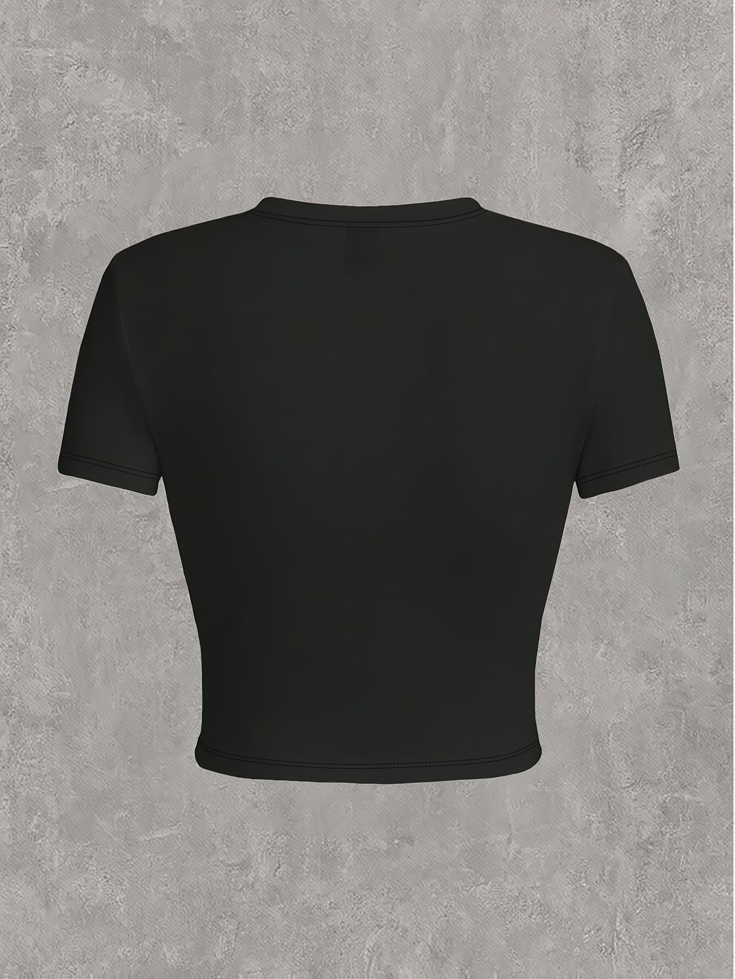 Little Devil Heart Print Crew Neck Crop T-shirt, Y2K Short Sleeve Top For Spring & Summer, Women'S Clothing - SS69