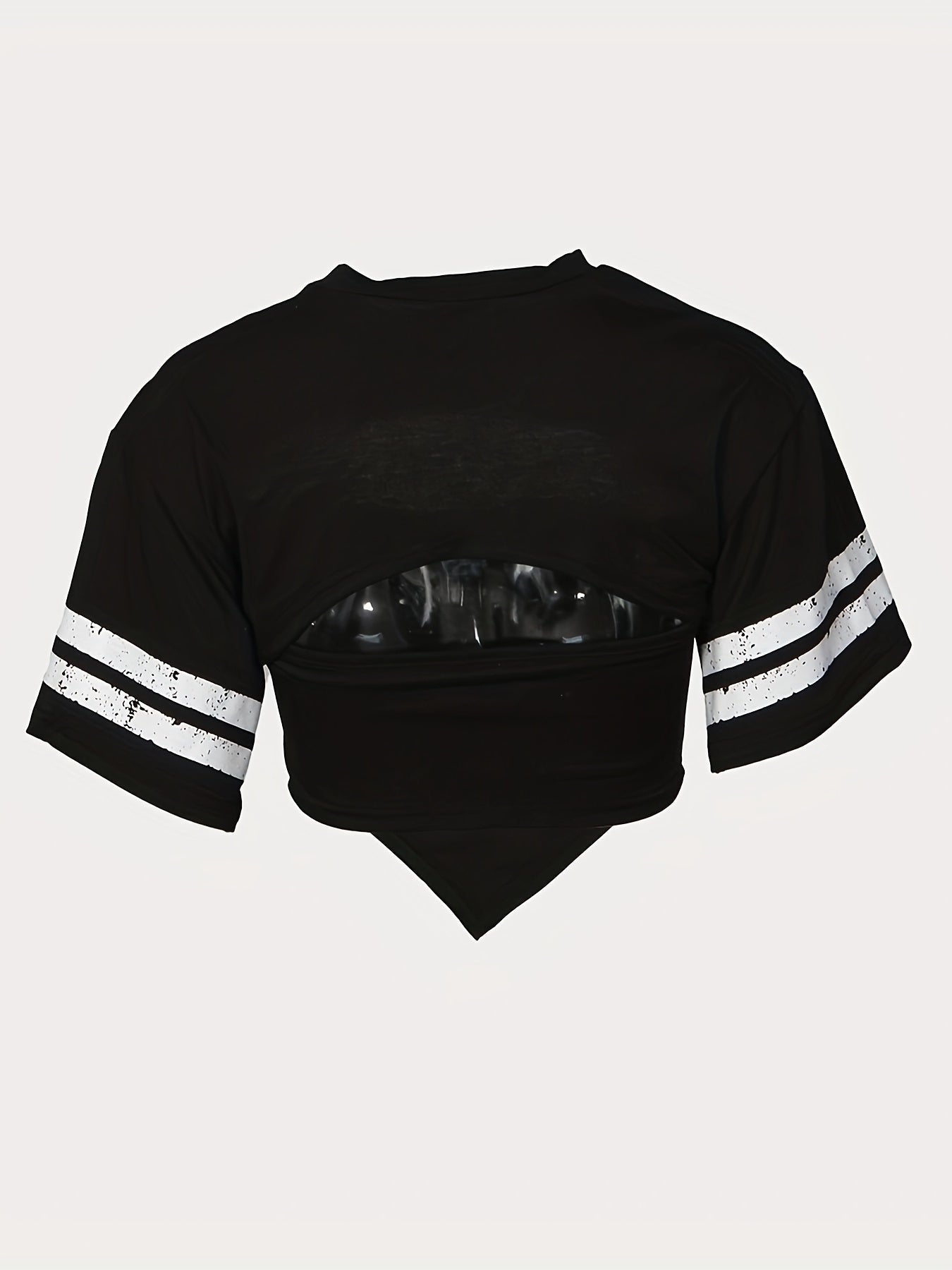 Women'S "98" Graphic Crop Top with Short Sleeves - Black, Casual Two-Piece Set with High-Waisted Jeans, Polyester Blend, Casual Attire|Graphic Crop Top|Knit Construction SS69