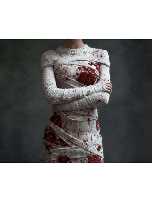 Women's Gothic Skeleton Print Sweater Dress - Form-Fitting Short Sleeve A-Line Dress with Round Neck, Hand Washable Costume Party Outfit for Halloween, Themed Events & Casual Wear (Skeleton Pattern) SS69