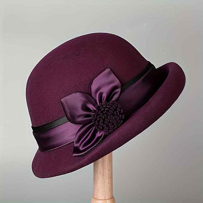 Women'S Elegant English Style Felt Hat - Lightweight Thermal Wide Brimmed Winter Bucket Hat with Brown Neckline, Soft Non-Elastic Design & Ear Flaps, All-Season Snug Fit for Weddings, Parties, New Year'S Events - Machine Wash