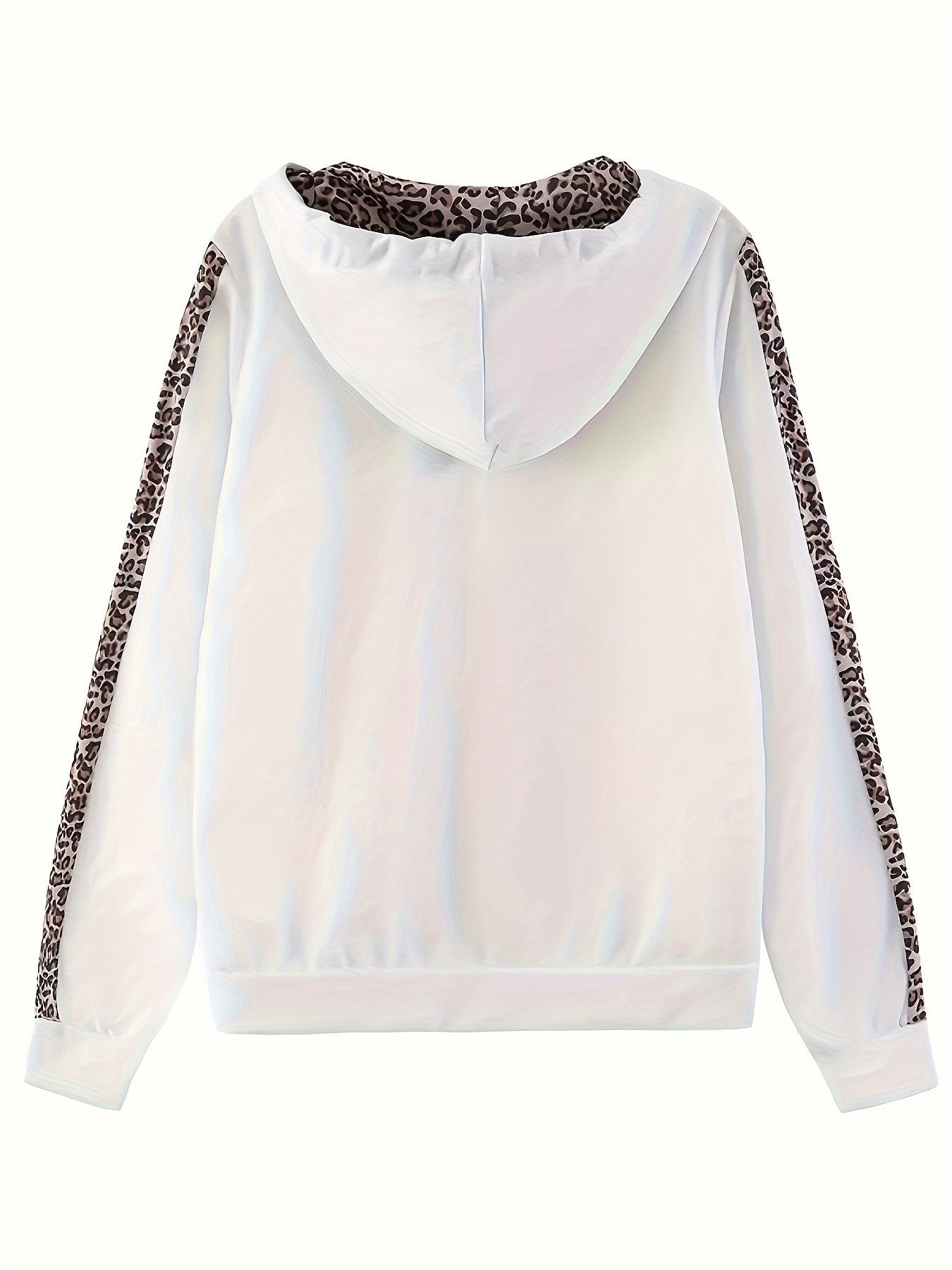 Two-piece Set, Long Sleeve Leopard Print Zip Up Hoodie & Drawstring Pants Outfits, Women's Casual Clothing SS69