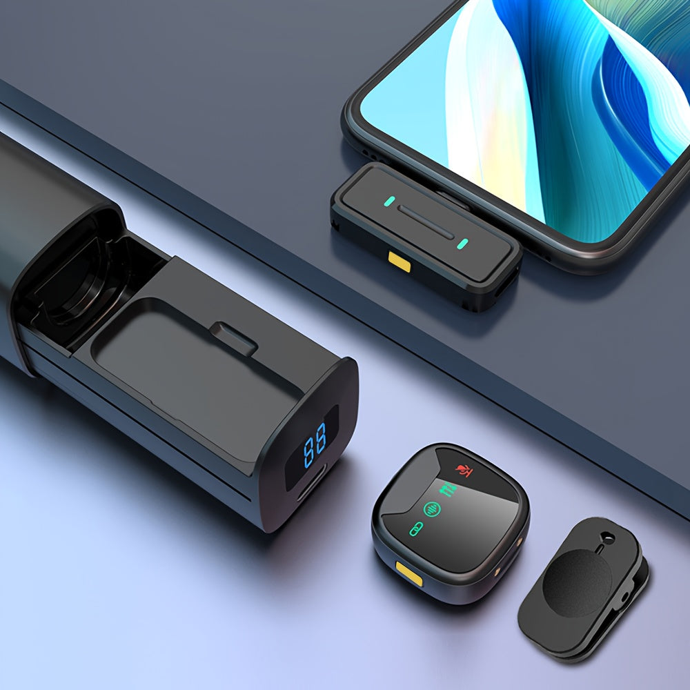 Professional Dual Wireless Lavalier Microphone with LED Charging Case, Suitable for Smartphones, Laptops, Recording Videos, Live Streaming, Interviews, and  Blogs