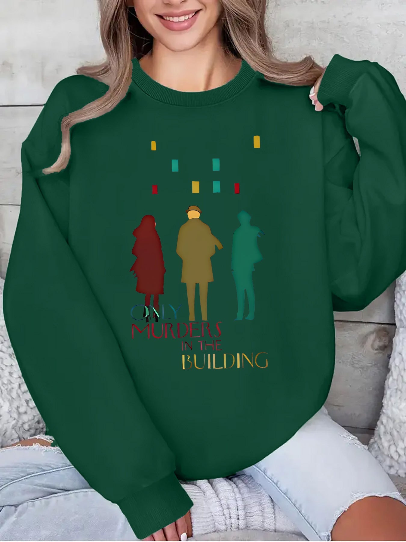 Women'S Sweater - TV Show Inspired Murder in the Building Graphic Pullover, Lightweight Crewneck Sweater for Fans, Birthday/Graduation Gift, Everyday & Special Occasion Outfit - Soft Women'S Sweater, Holiday Clothing, Comfort SS69