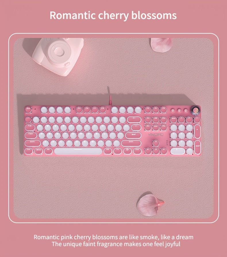 YINDIAO Pink Mechanical Keyboard with Cherry Switches - Retro Punk Design, Backlit Gaming Keyboard for Office & Home Use, Office Keyboard | Pink Keyboard | Nonslip Texture SS69