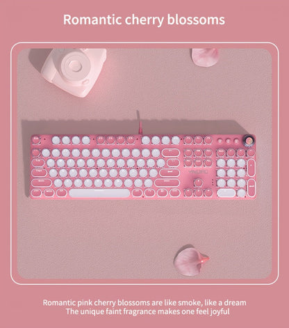 YINDIAO Pink Mechanical Keyboard with Cherry Switches - Retro Punk Design, Backlit Gaming Keyboard for Office & Home Use, Office Keyboard | Pink Keyboard | Nonslip Texture SS69