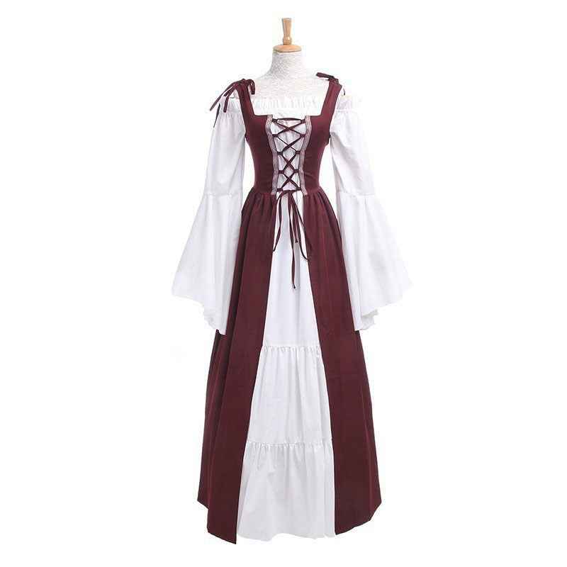 [Elegant Medieval Costume] Elegant Women's Medieval Two-Piece Costume - Renaissance Drama Outfit with Corset-like Bodice & Long Flowing Skirt | Halloween, Renaissance Faire, Themed Parties | Burgundy/White, Black/White, Green