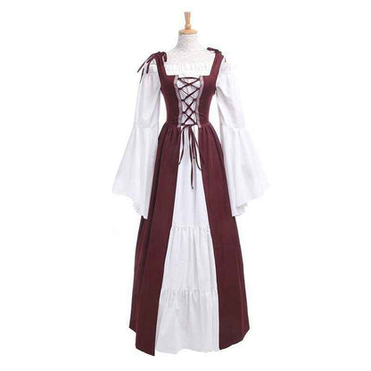 [Elegant Medieval Costume] Elegant Women's Medieval Two-Piece Costume - Renaissance Drama Outfit with Corset-like Bodice & Long Flowing Skirt | Halloween, Renaissance Faire, Themed Parties | Burgundy/White, Black/White, Green