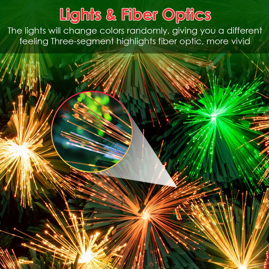 Pre-lit Christmas Tree, Fiber Optic Pre-lit Christmas Tree With Artificial Flowers And Bows, Multi-color Changing LED Lights, Starlight On Top, For Home Decoration, Holiday Party SS69