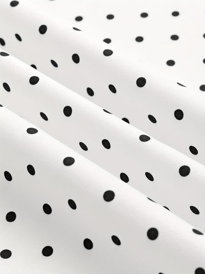 Elegant Retro Polka Dot Dress for Women with Ribbon Waist - Halter Neck, A-Line Skirt, Machine Washable, Polyester - Black & White, Perfect for Spring/Summer/Fall Events SS69