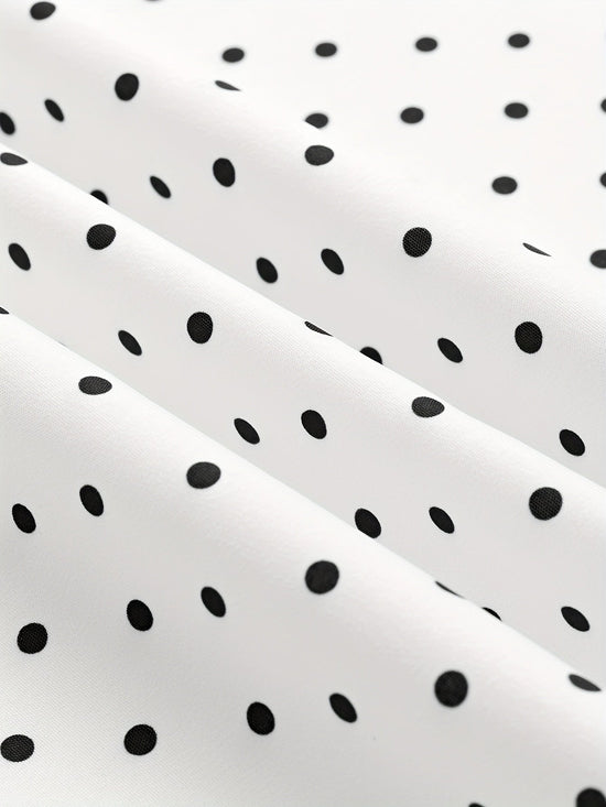 Elegant Retro Polka Dot Dress for Women with Ribbon Waist - Halter Neck, A-Line Skirt, Machine Washable, Polyester - Black & White, Perfect for Spring/Summer/Fall Events SS69