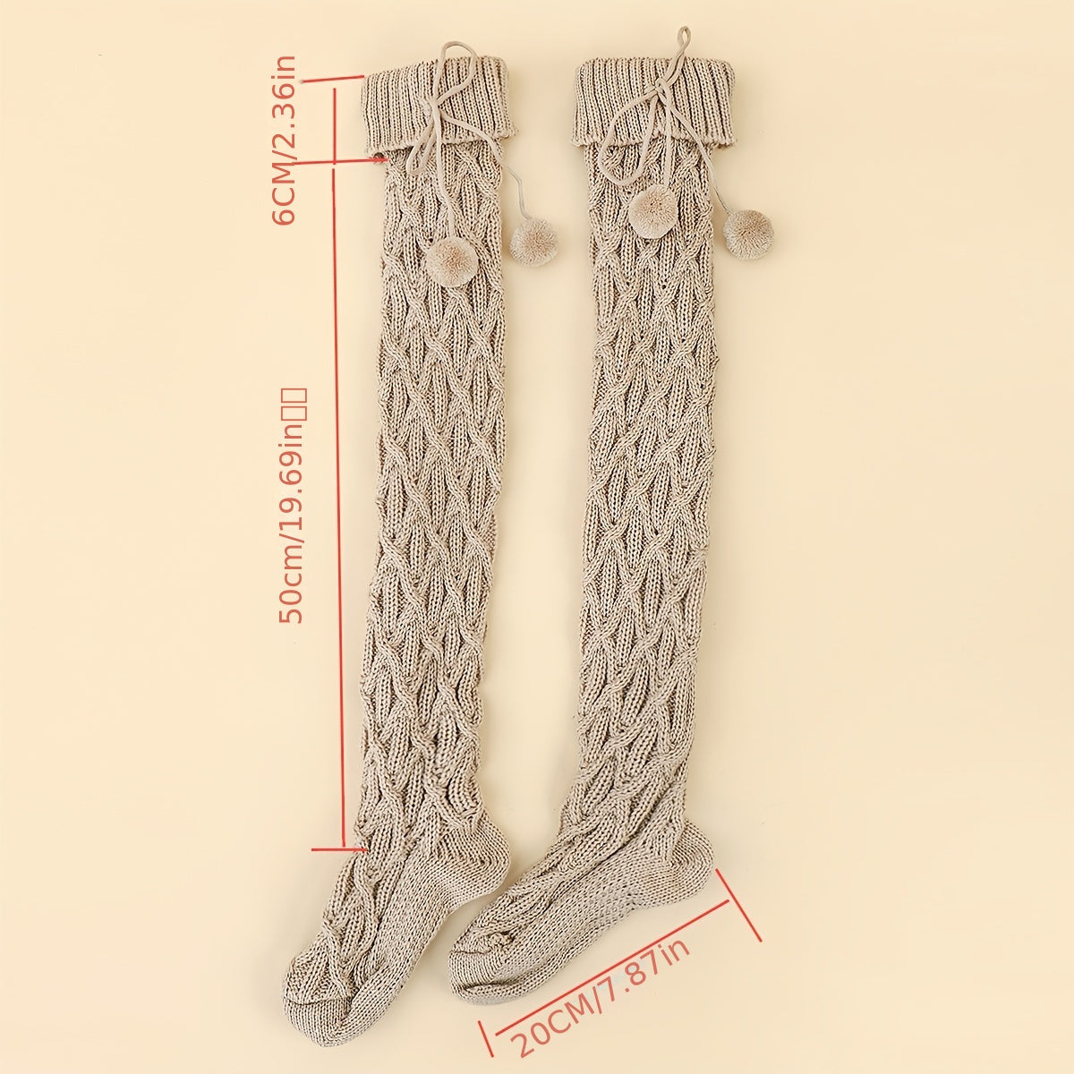 Over the knee socks, medium tube, diamond check pattern, hanging ball, long knitted thigh socks, soft and comfortable spring floor socks, suitable for matching skirts, jeans, boots, ideal gift for Mother's Day, birthday gift SS69