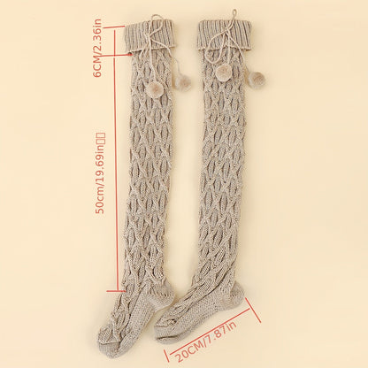 Over the knee socks, medium tube, diamond check pattern, hanging ball, long knitted thigh socks, soft and comfortable spring floor socks, suitable for matching skirts, jeans, boots, ideal gift for Mother's Day, birthday gift SS69