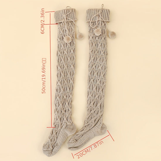 Over the knee socks, medium tube, diamond check pattern, hanging ball, long knitted thigh socks, soft and comfortable spring floor socks, suitable for matching skirts, jeans, boots, ideal gift for Mother's Day, birthday gift SS69