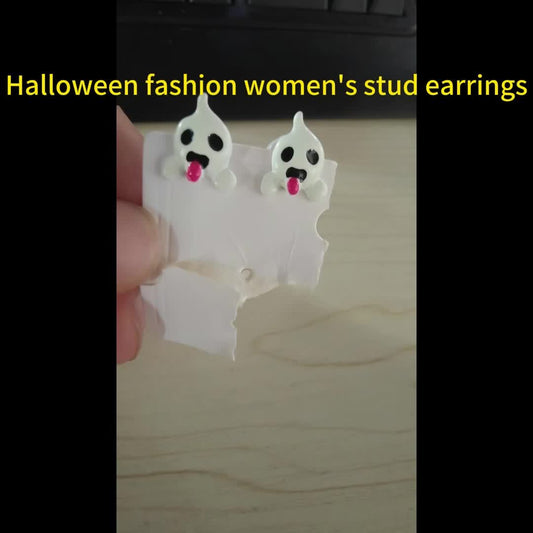 1 Pair Glow-in-the-Dark Halloween Little Ghost Earrings - Cute & Quirky Teenager'S Accessories with Playful Designs, White Alloy, Perfect for Parties & Halloween Celebrations, Halloween Accessories, For Teenager SS69