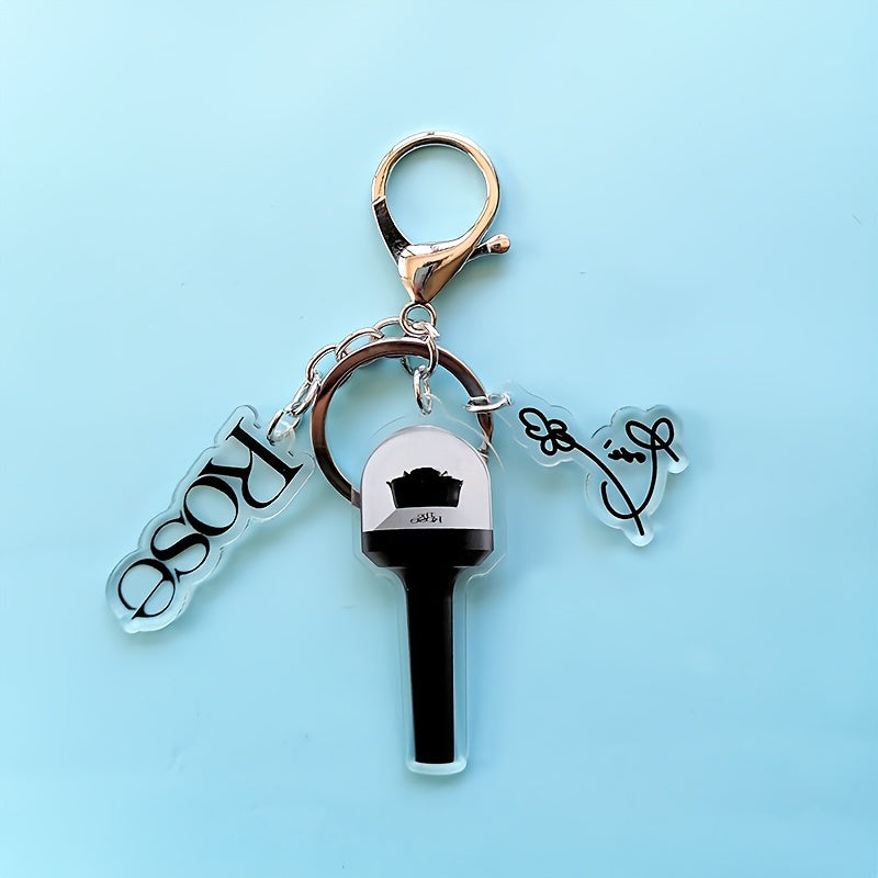 KPOP Rose Lightstick Keychain Acrylic Double-sided Transparent Bag Key Pendant Accessories Creative Star Peripheral SS69 7.69 ROSE2