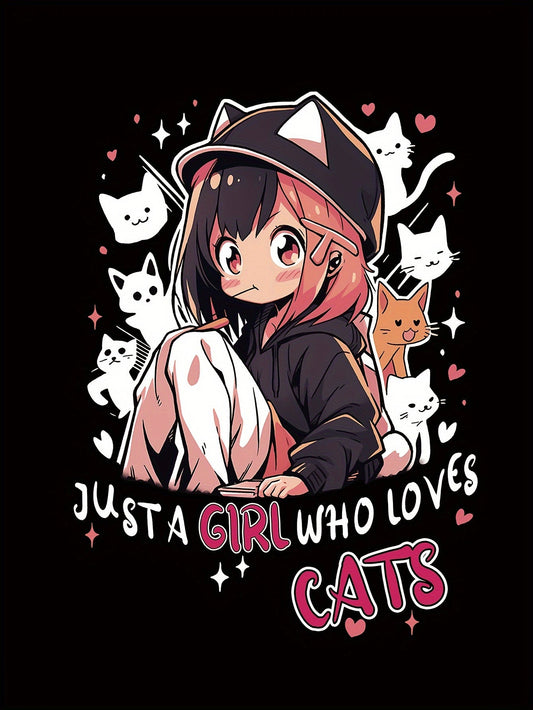 Anime Print T-shirt, Casual Short Sleeve Crew Neck Top For Spring & Summer, Women's Clothing SS69