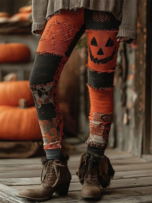 Women'S Halloween Leggings - Full-Body Jack-O'-Lantern Print Pants, Stretchy Base Layer for Halloween Party Outfits, Themed Events - Fall/Winter Pants SS69