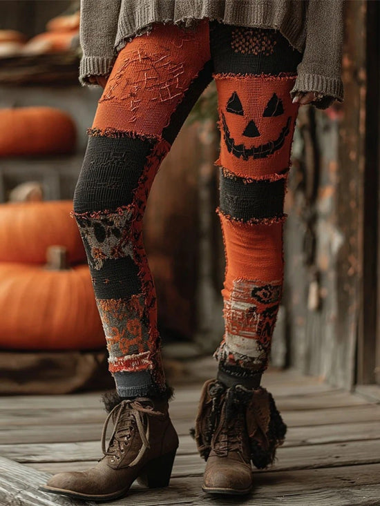 Women'S Halloween Leggings - Full-Body Jack-O'-Lantern Print Pants, Stretchy Base Layer for Halloween Party Outfits, Themed Events - Fall/Winter Pants SS69