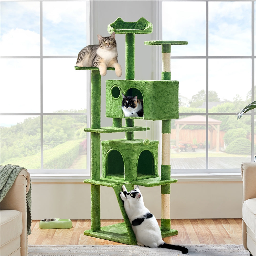 Costoffs Cat Tree 54in/70in/62in/80in/23.5in Cat Tower Condo with 2 Condos & 2 Dangling Balls & 3 Scratching Posts Large Cat House for for Kittens & Cats, Dark Gray/Light Gray/Beige/Black/Pink/Brown/Navy Blue/Green, Brown/W SS69