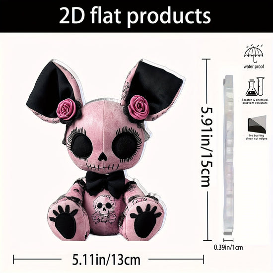 2D Flat, 1pc Gothic Mouse Plush Toy Acrylic Desktop Decor - 2D Print Skull & Rose Design, Black and Pink Style for Halloween Christmas Bar Cafe, 5.9