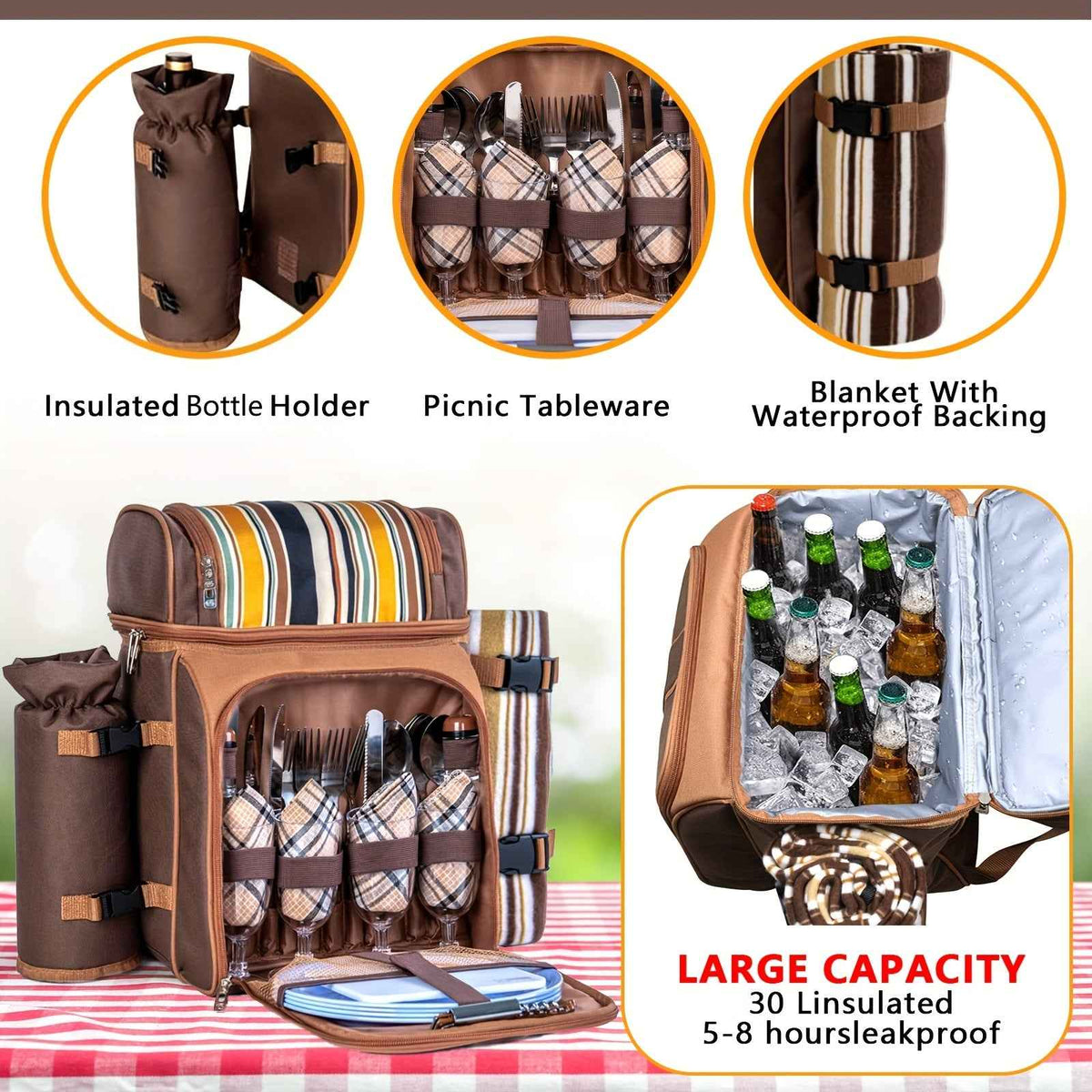 Picnic Basket Backpack With Insulated, Leak-proof Cooler Compartment, Wine Rack, Cutlery Set, and Free Cashmere Blanket, Suitable For 2-4 People, Great Winter Outing Item, Christmas Gift, New Year's Gift, Couple's Gift